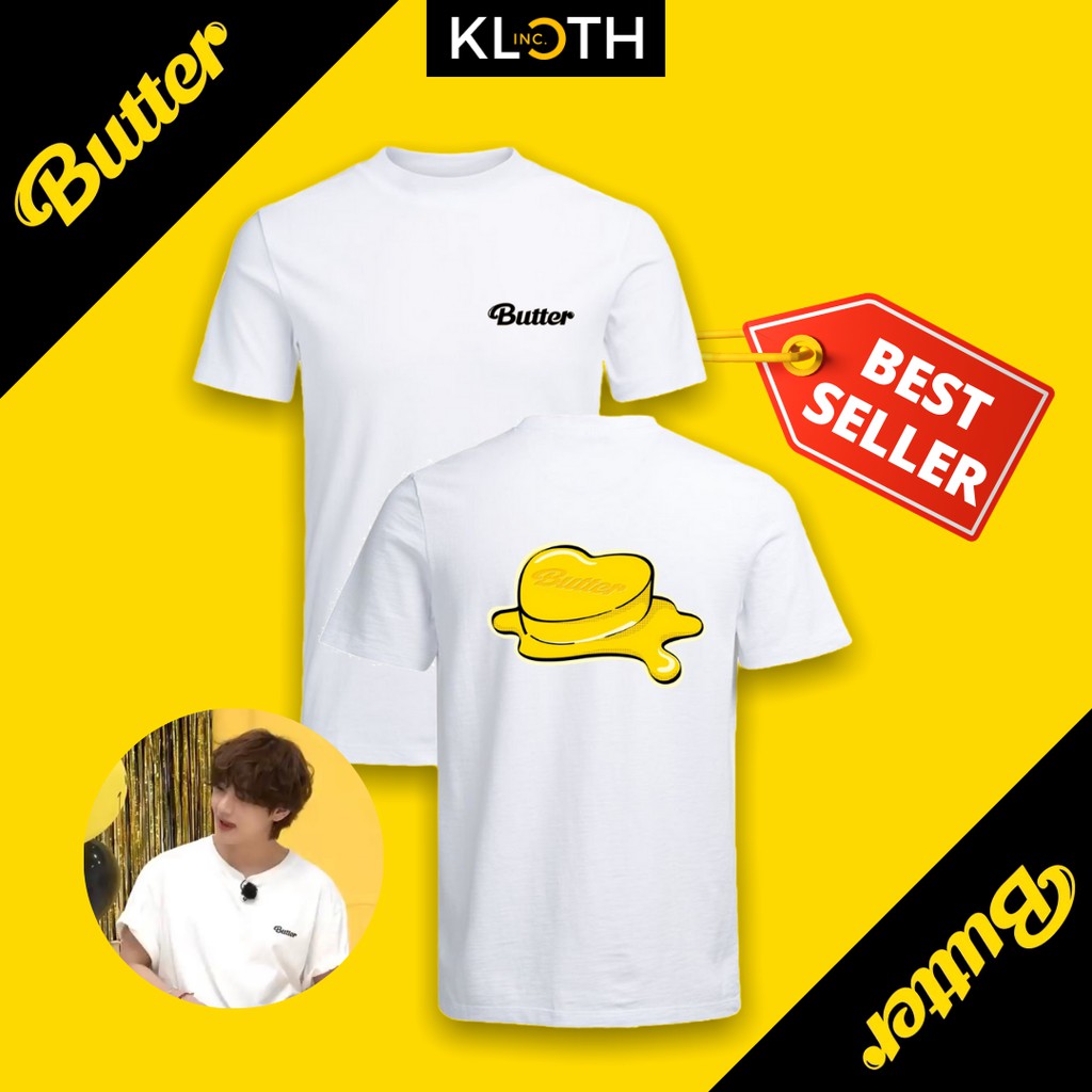 Kaos BTS Butter Sablon Depan Belakang Putih Cotton 24s Premium Bisa Upgrade Lengan Panjang