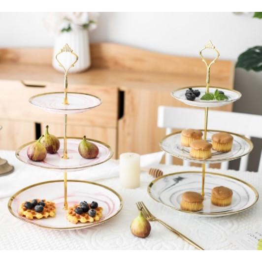 Marble Three layer Fruit Cake Tier Plate / Piring Kue Marbel 3 Tingkat