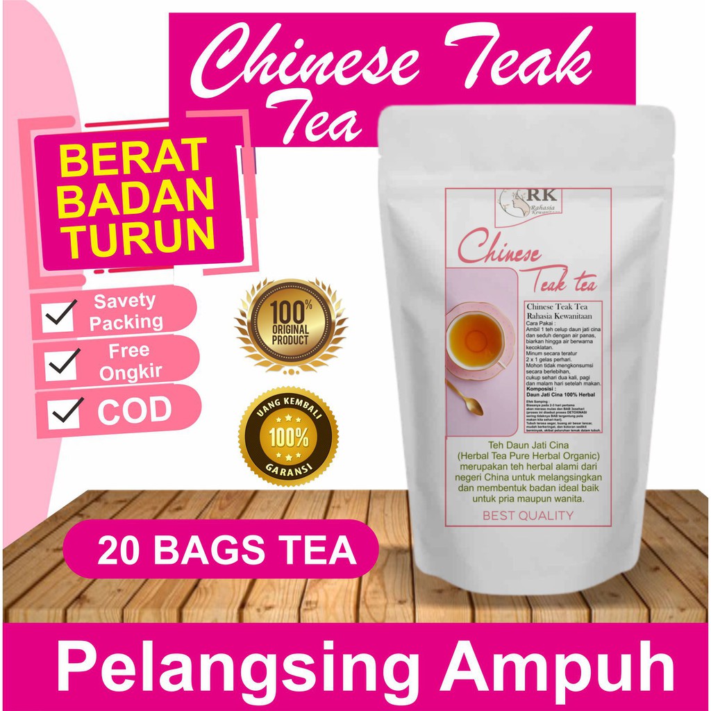 PELANGSING ALAMI AMAN ! Teh Celup Daun Jati Cina Herbal Diet dan Peluntur Lemak &amp; Detox 20 BAGS