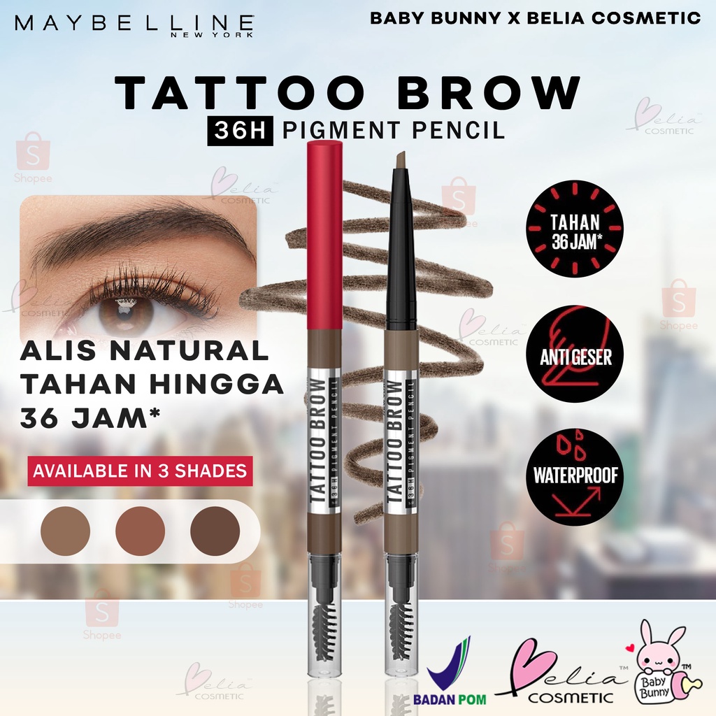 ❤ BELIA ❤ Maybelline Tattoo Brow 36H Pencil - Eye Makeup - Pensil Alis Cokelat | BPOM