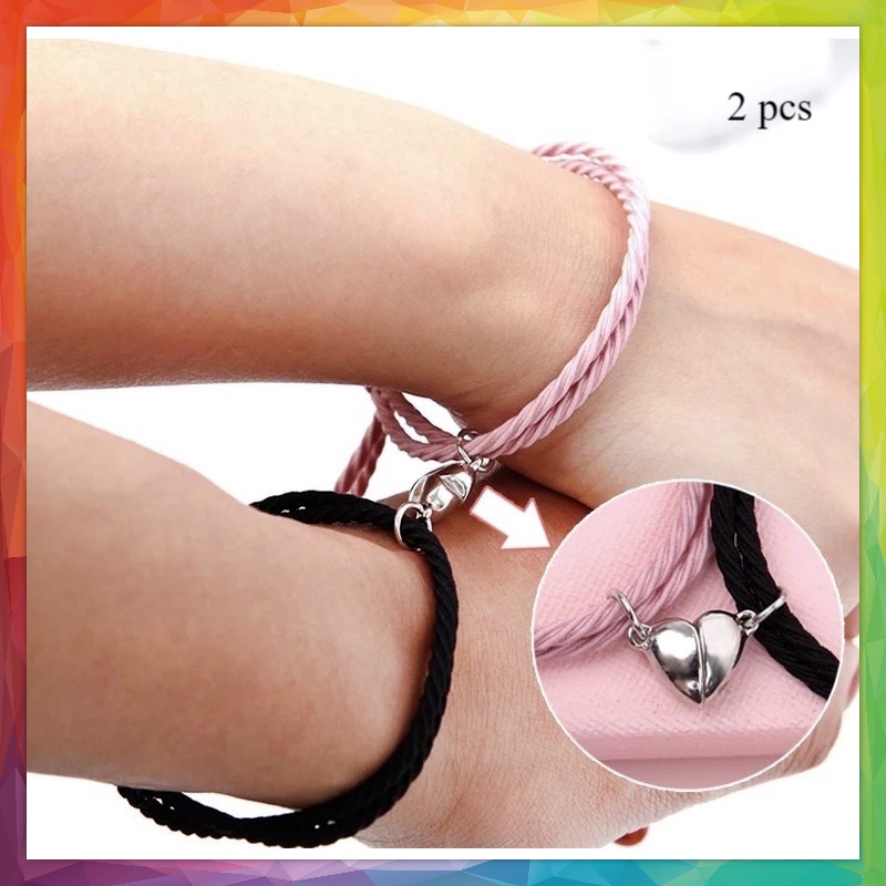 2pcs Set Gelang Tali Kepang Magnetik Adjustable Hias Warna - Warni Gaya Etnik Korea Untuk Pasangan Couple