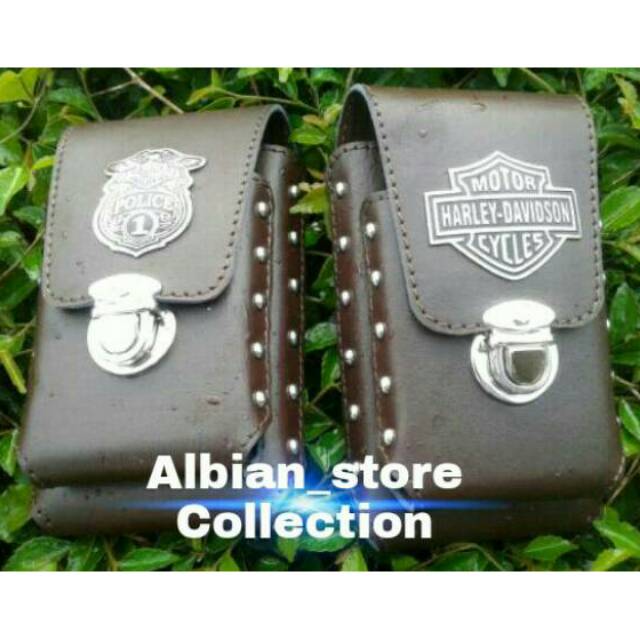 PROMO AKHIR TAHUN SARUNG HP UNIVERSAL LOGO POLISI LOGO HARLEY KULIT ASLI GARUT