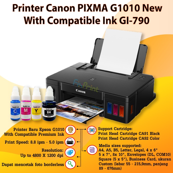 Printer Inkjet Canon PIXMA G1020 / G1010 InkTank system New Original Resmi Penerus G1000 Ink Tank GI-790 790 Infus Pabrik Print Foto Photo Warna