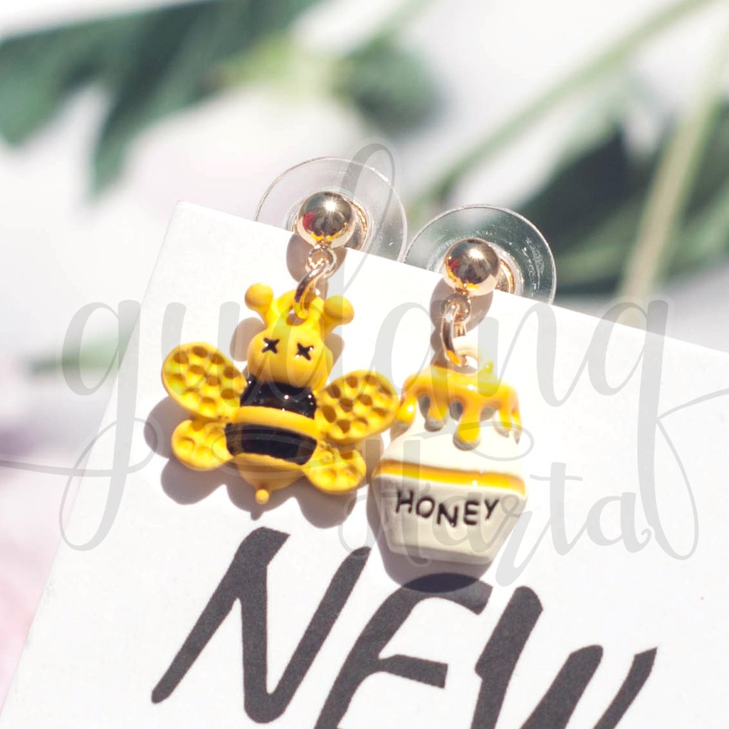 Anting Stud Mini Honey Bee Anting Lebah Kuning Dan Madu Earrings GH 203174