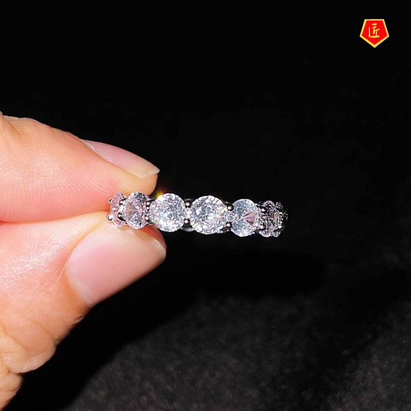 [Ready Stock]Round Single Row Full Diamond Ring Luxurious Personalized