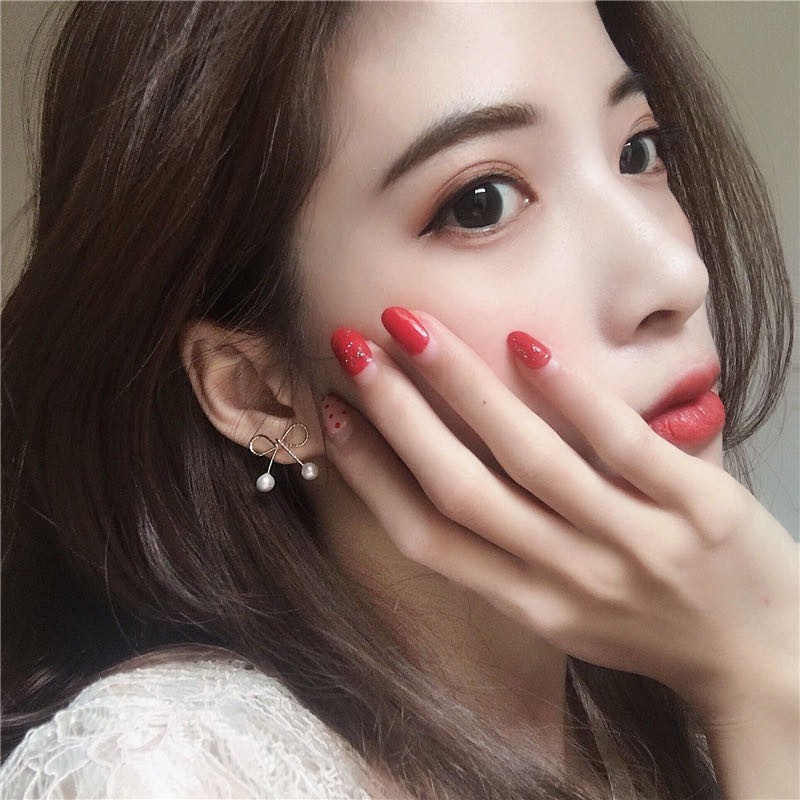Anting Tusuk Handmade Simple Gaya Korea Aksen Pita Mutiara untuk Wanita