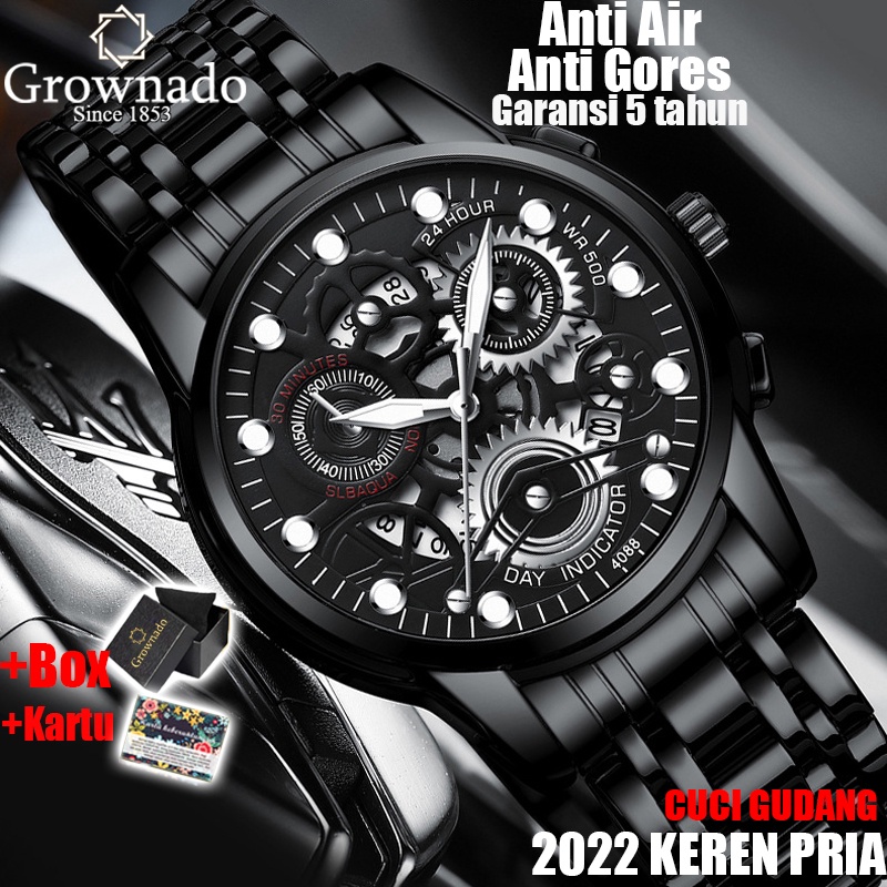 【Harga Terendah】✅Jam Tangan Pria ✔ Anti Air + Anti Gores 4088 Quartz Bisnis Kalender Stainless Steel（Free BOX+Kartu）