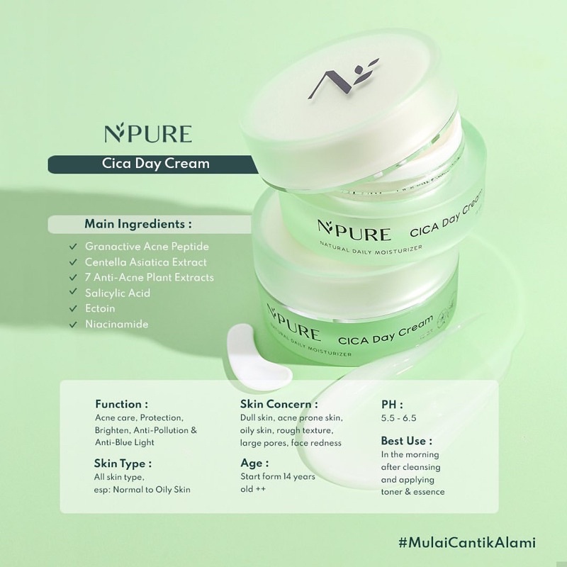 NPURE Day and Night Cream Centella Asiatica Moisturizer 15gr (CICA series) Krim wajah,Penghilang Jerawat,Obat Jerawat