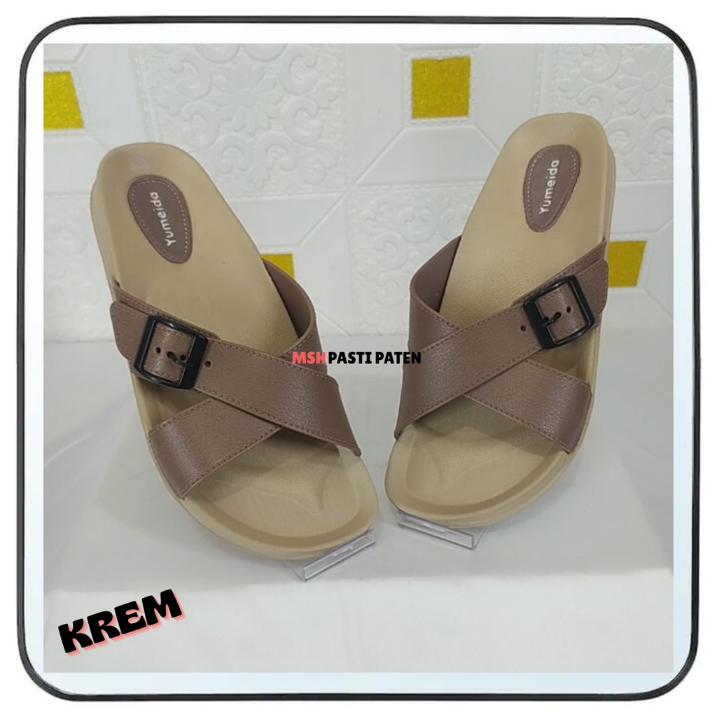 Yumeida 22072 Ori Sandal Selop Silang Karet Wanita Anti Slip