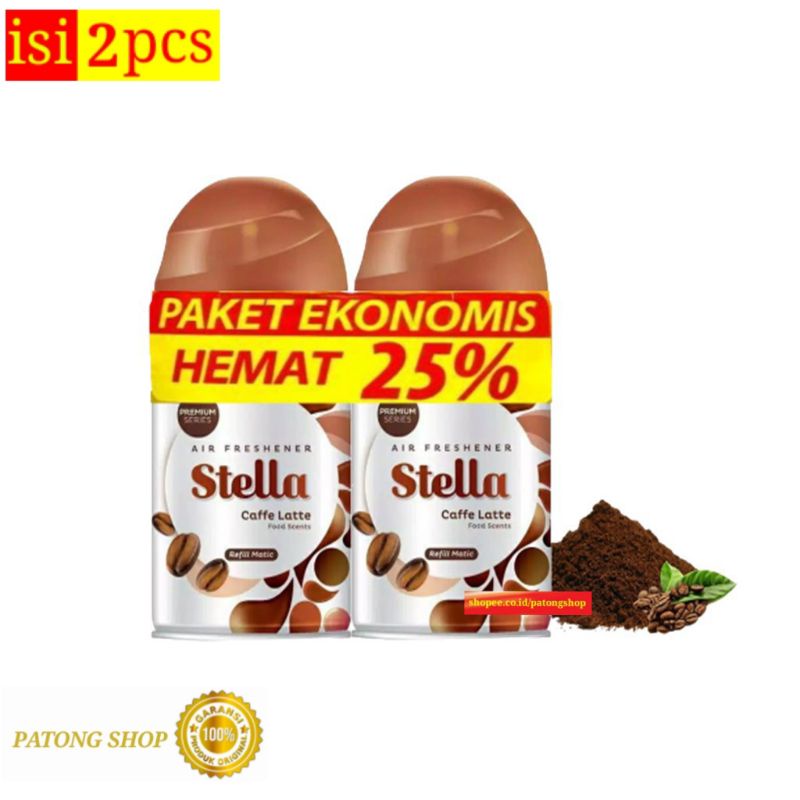 STELLA MATIC REFILL CAFFE LATTE 225ML Multipack isi 2 pcs / Pengharum Ruangan Aroma Kopi