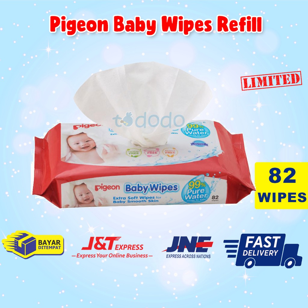 Pigeon Baby Wipes Pure Water 82 Sheets Refill - Tissue Basah Bayi