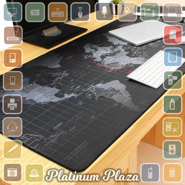 Gaming Mouse Pad Motif Peta Dunia 300 x 600 mm - Black`8SXI05-