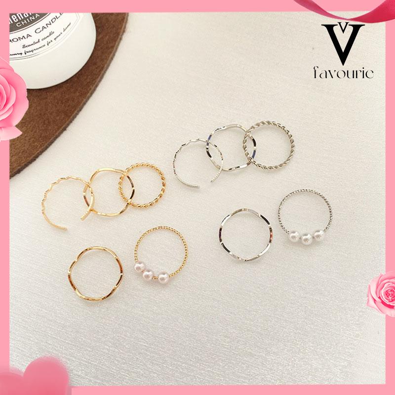 [COD]5 pcs Cincin Set Fashion Aksen Berlian Imitasi Mutiara Untuk Wanita-FA