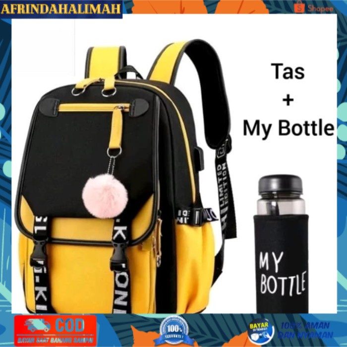 

[TERBARU] Tas Backpack Wanita Ransel Sekolah Anak Perempuan Set My Bottle - Kuning