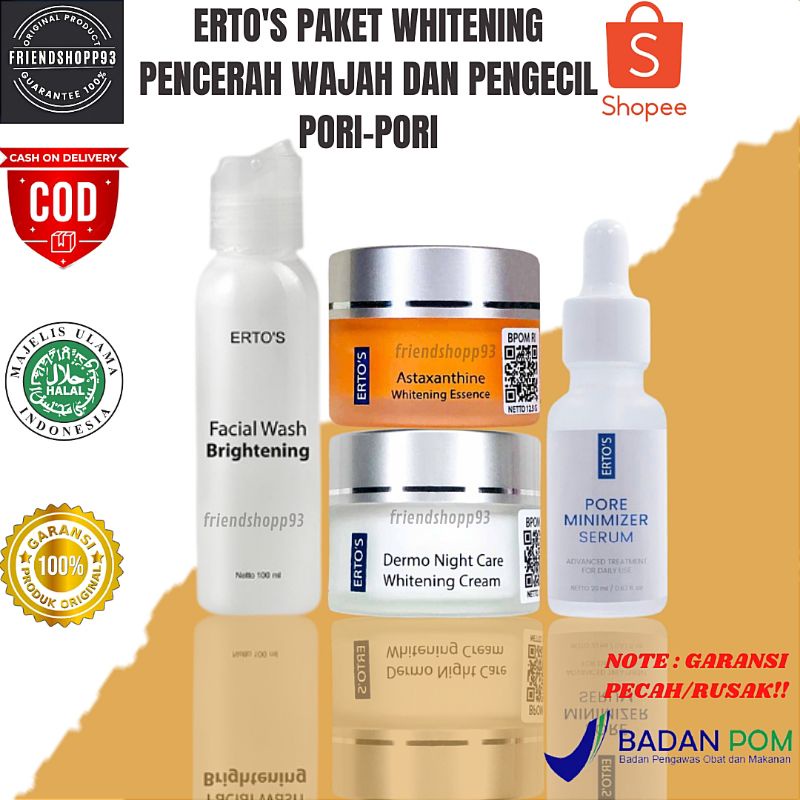 ERTOS Paket Whitening Skincare Pengecil Poripori Dan Menghilangkan Flek Hitam Diwajah Ampuh  - ERTO`