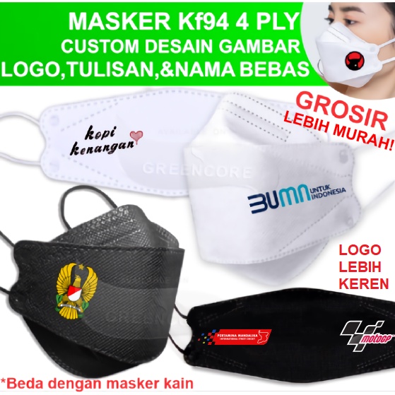 Masker kf94 custom logo nama tulisan gambar tni polri terbaru polisi bumn kai dishub kondangan no hi