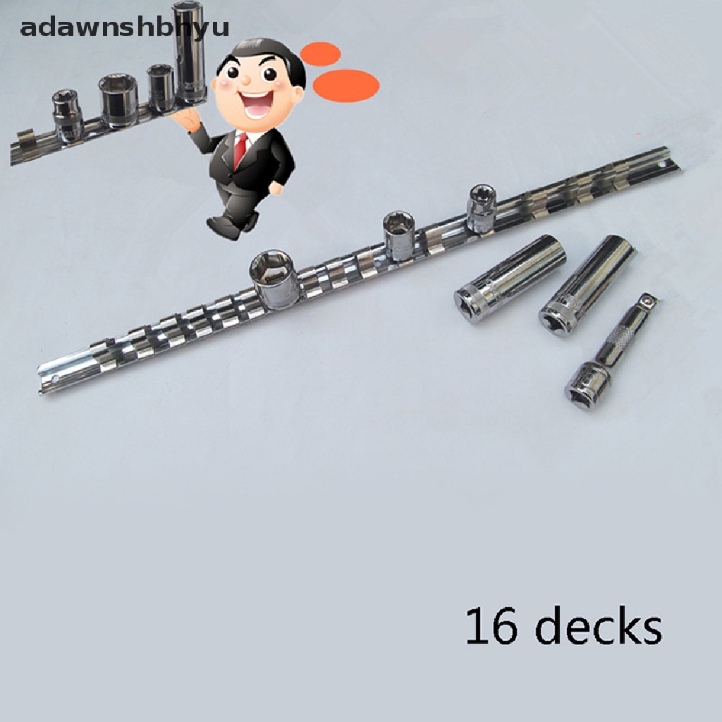 Adawnshbhyu 1pc Socket Rack Holder 1per4 3 /8 1/2in Dengan 16klip Rel Alat Organizer Penyimpanan