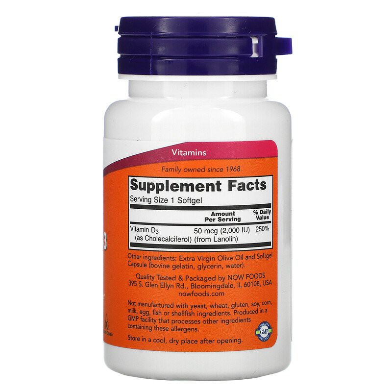 Now Foods Vitamin D3 2,000 IU 120 Softgels D3 2,000IU Vit D 2000 IU