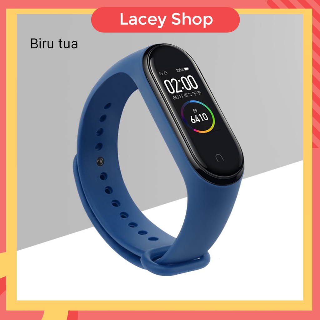 Tali Strap Silikon Smartwatch Mi Band 5 dan 6 Polos Monokrom-Biru Tua