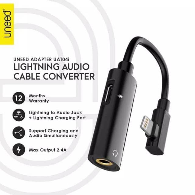 Uneed kabel converter lightning to audio jack + female adapter