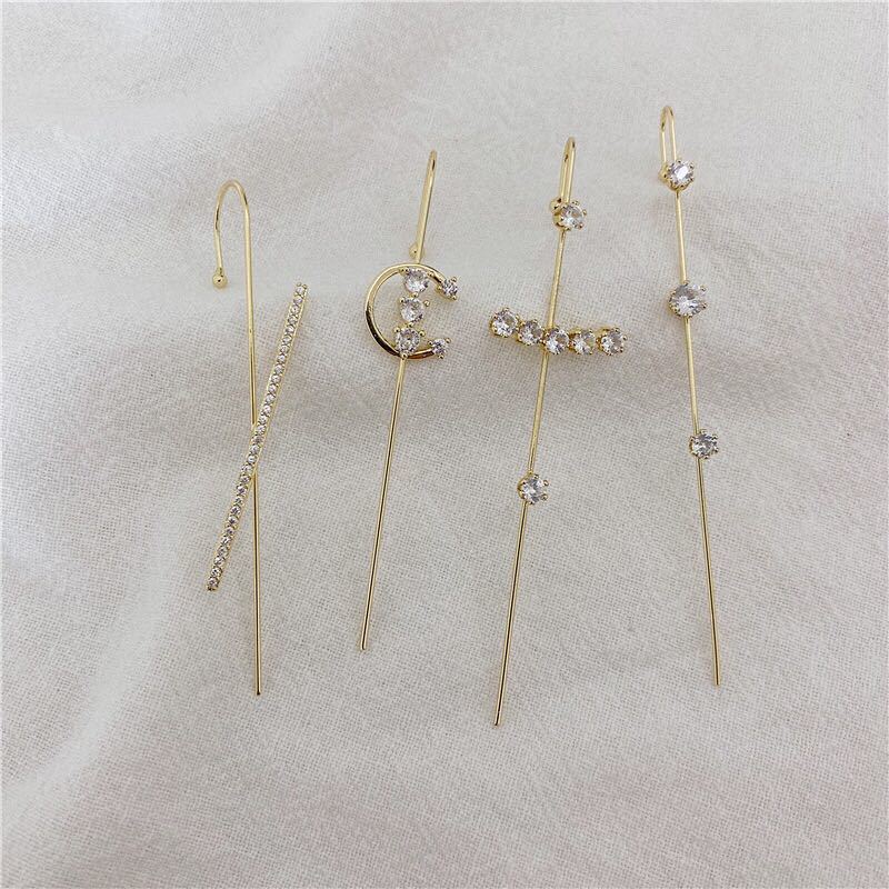 1pc Anting Tusuk Model Klip Aksen Zircon Untuk Perhiasan Wanita