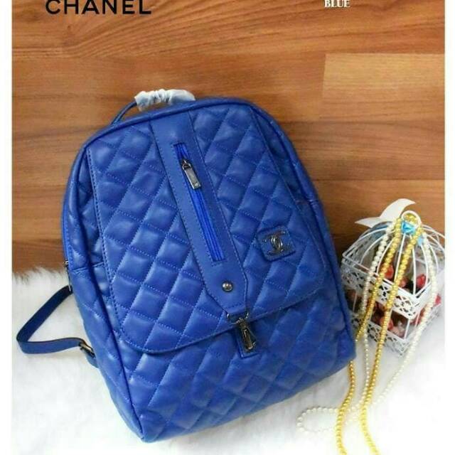 Tas Ransel Chanel Medium Wanita Polos Untuk Kuliah Kerja Warna Biru