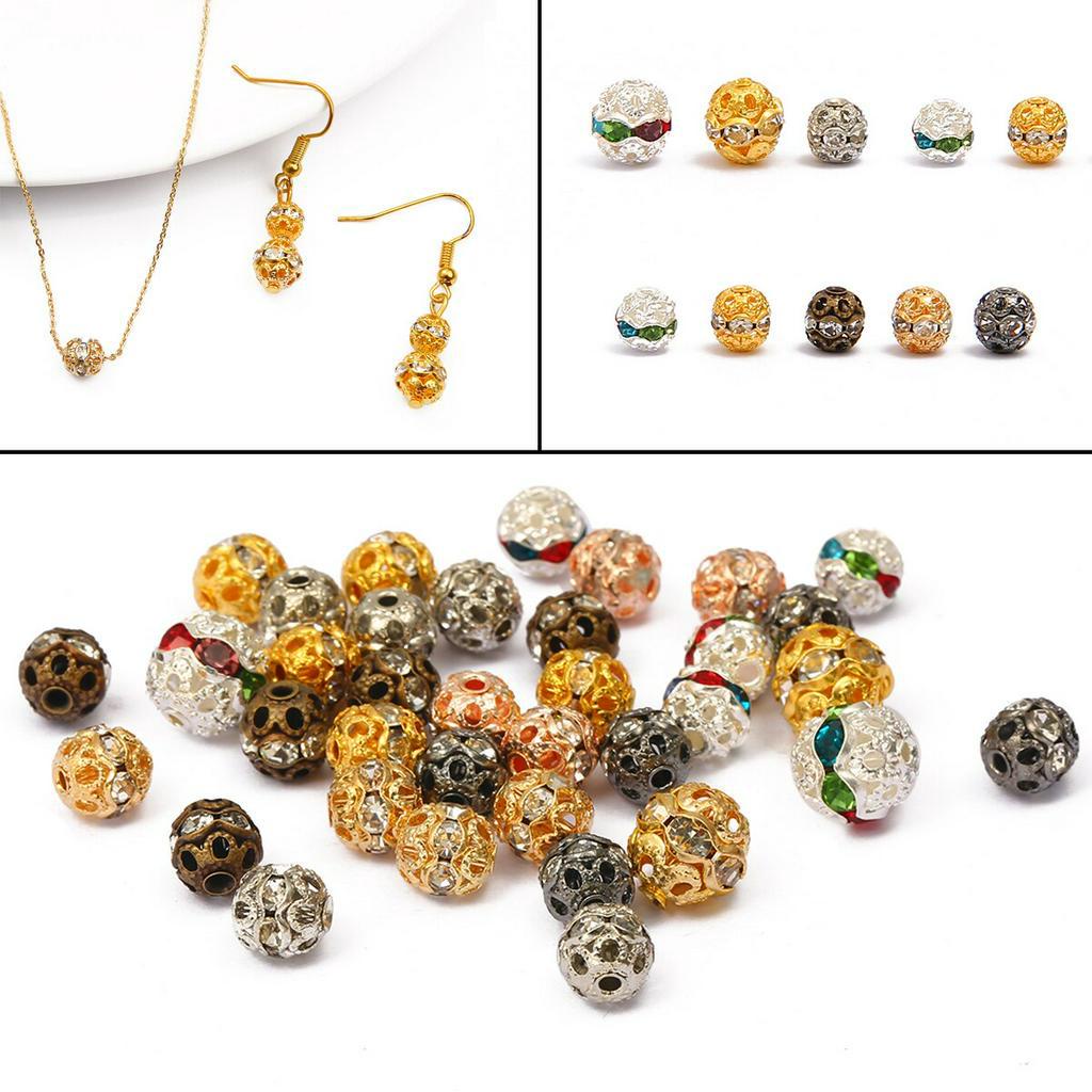 20pcs Manik-Manik Bola Kristal Berlian Imitasi Bahan Tembaga Ukuran 6mm 8mm Untuk Membuat Perhiasan