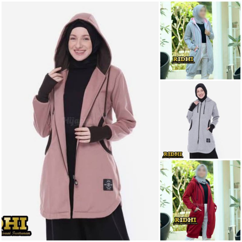 Jaket Hoodie Long Hijab Zipper Wanita Akhwat Muslimah Dewasa