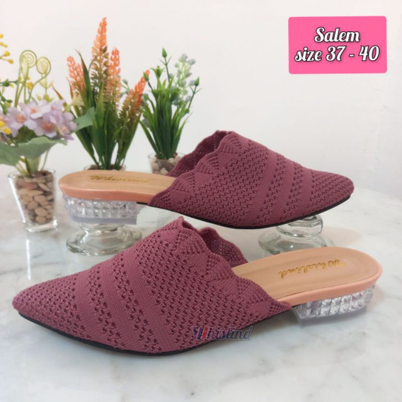 SEPATU SLOP RAJUT IMPORT HAK KACA KRISTAL 2 CM| ALAS KARET