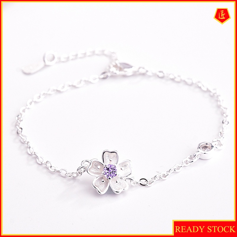 [Ready Stock]Amethyst Pink Diamond Cherry Blossom Bracelet Sweet