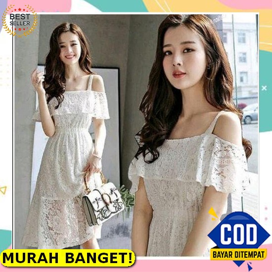 Dress Wanita/Dress Pesta/Baju Import/Casual Dress/Bohemian/Floral/Summer Dress/Fashion Wanita Korea - Willowna Dress Import 1884#* [Dress Cantika Ro] Dress Wanita Brukat Putih