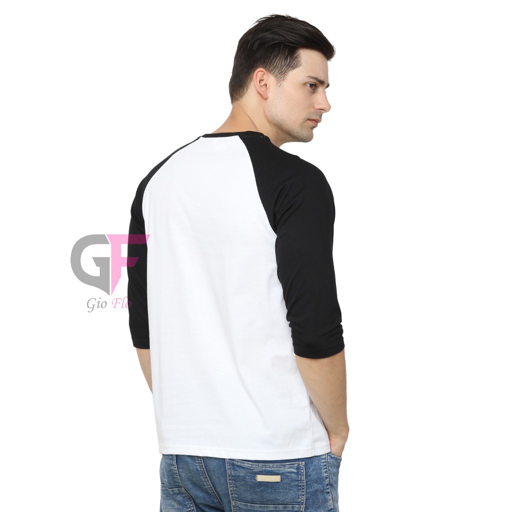 GIOFLO Kaos Simple Keren Tshirt Raglan Pria Smart Kasual Putih Hitam / POL 26