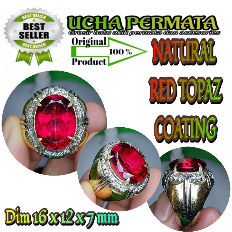 cincin red topaz coating / natural permata red topaz coating