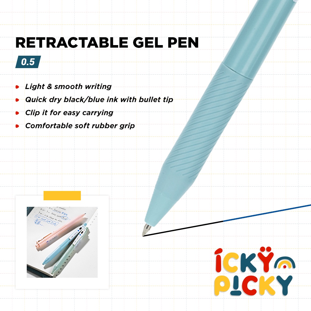 

[ickypicky] Deli Smos Pulpen Gel Cetak Warna Pastel 0.5 mm Tinta Biru/ Hitam G58 | Black / Blue Ink Retractable Gel Pen