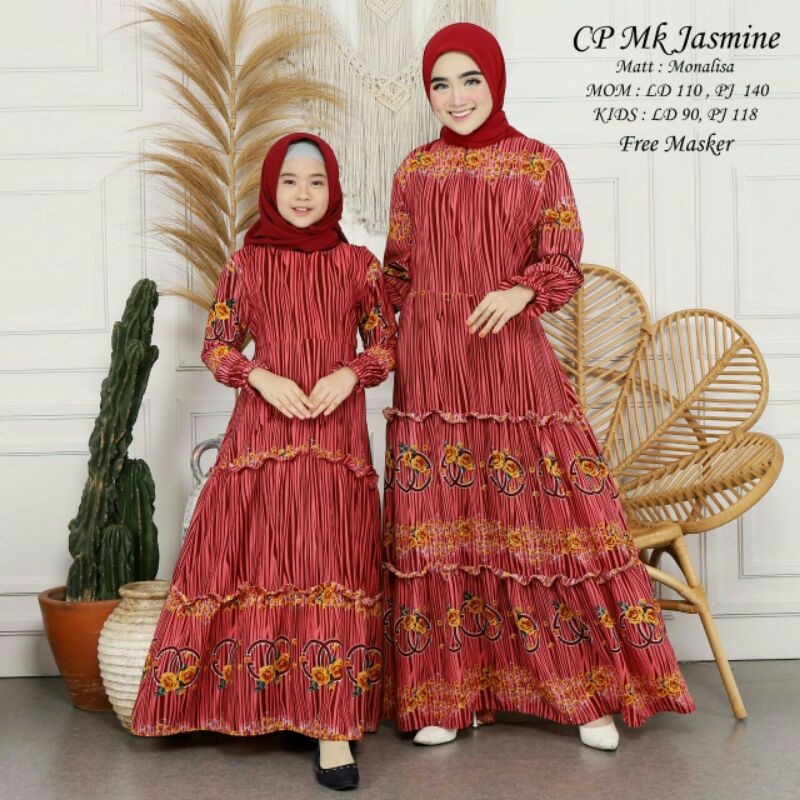  Baju  Gamis Couple Ibu dan Anak Perempuan Wanita  Muslim  Terbaru  2022 Set Kerudung KALISA KID 