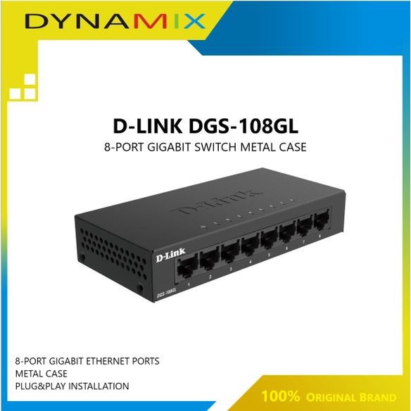 D-Link DGS-108GL 8-Port Gigabit Desktop Switch Metal Casing | DLink Pengganti type DGS-108 switch hub GARANSI RESMI