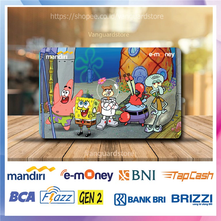 KARTU E MONEY E TOLL SPONGEBOB AND FRIENDS ANIME 2 EMONEY MANDIRI FLAZZ BCA BNI TAPCASH BRIZZI BRI