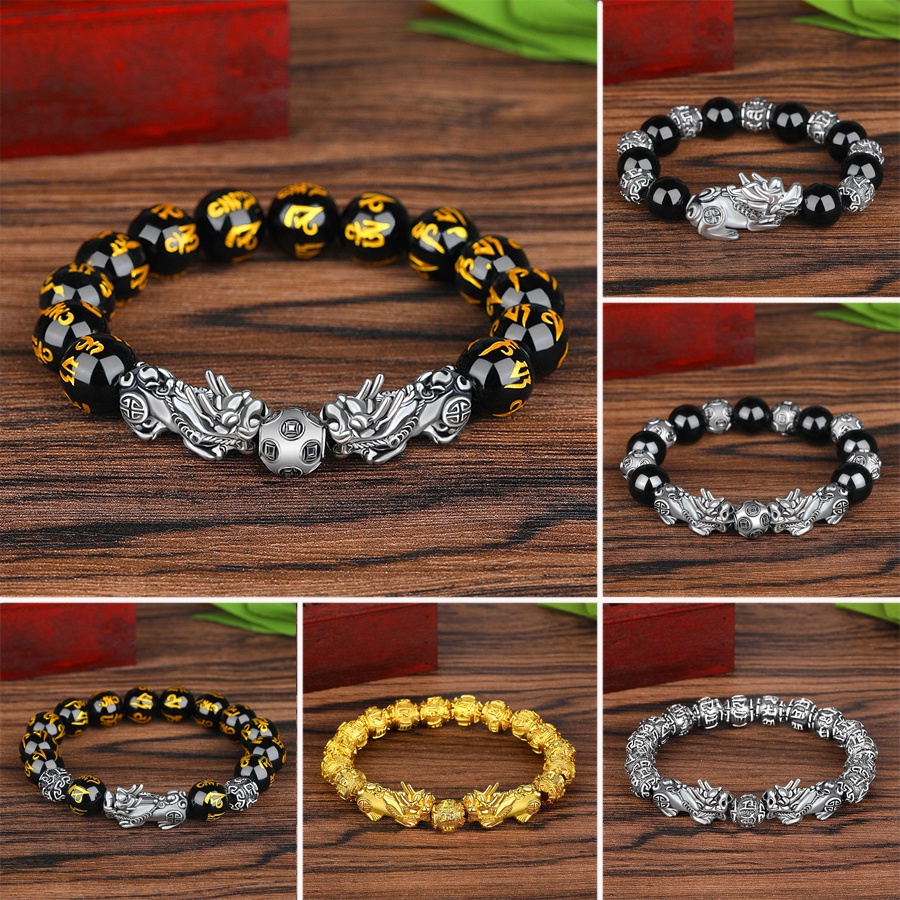 35 styles of sand gold pixiu six-character mantra obsidian transfer beads evil spirits lucky men's and women's bracelet bracelet factory wholesale in stock