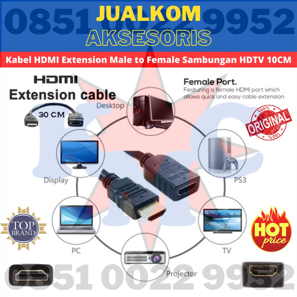 Kabel HDMI Extension Male to Female Sambungan HDTV 10 CM 10CM