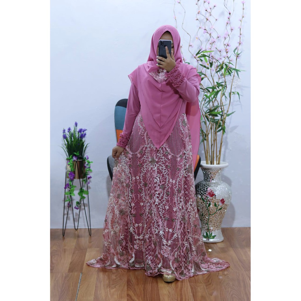 GAMIS BRUKAT DEWINA TILE BROKAT KELILING inner jersey adem baju wanita kondangan dress pesta hajatan