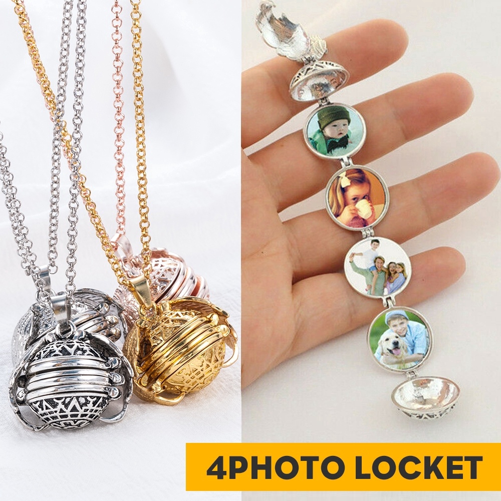 【COD Tangding】Personality Vintage Hollow Wings Can Open Multiple Photo Memories Matching Pendant Clavicle Chain Necklace