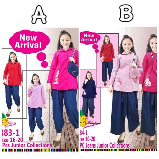 [LP030] Setelan Baju Kemeja Anak Celana Jeans Little Pineapple Free Sling Bag 9-12 th