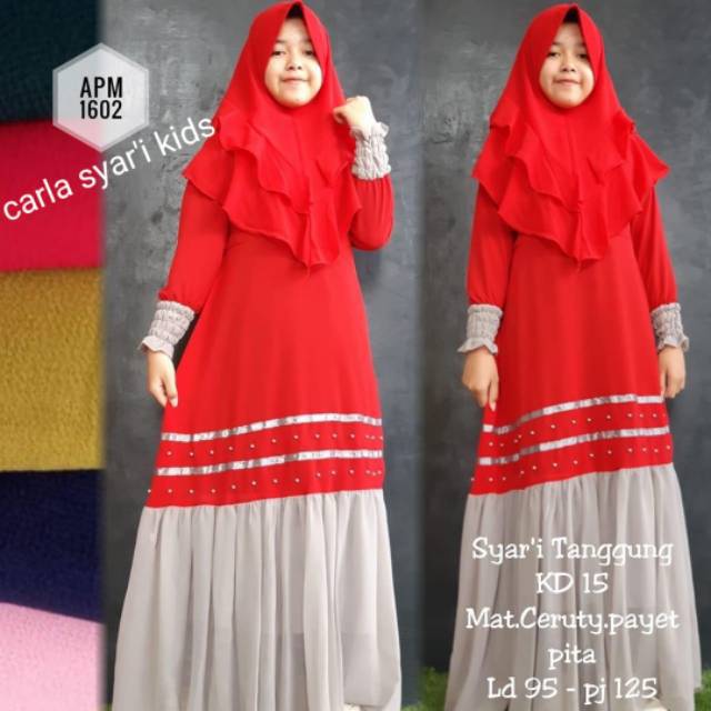 gamis anak tanggung polos ceruty/gamis anak tanggung syar'i khimar double layer ceruty