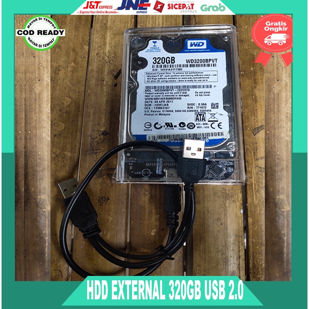 Harddisk Eksternal 320GB Transparant Case USB 2.0 HDD External WD Blue