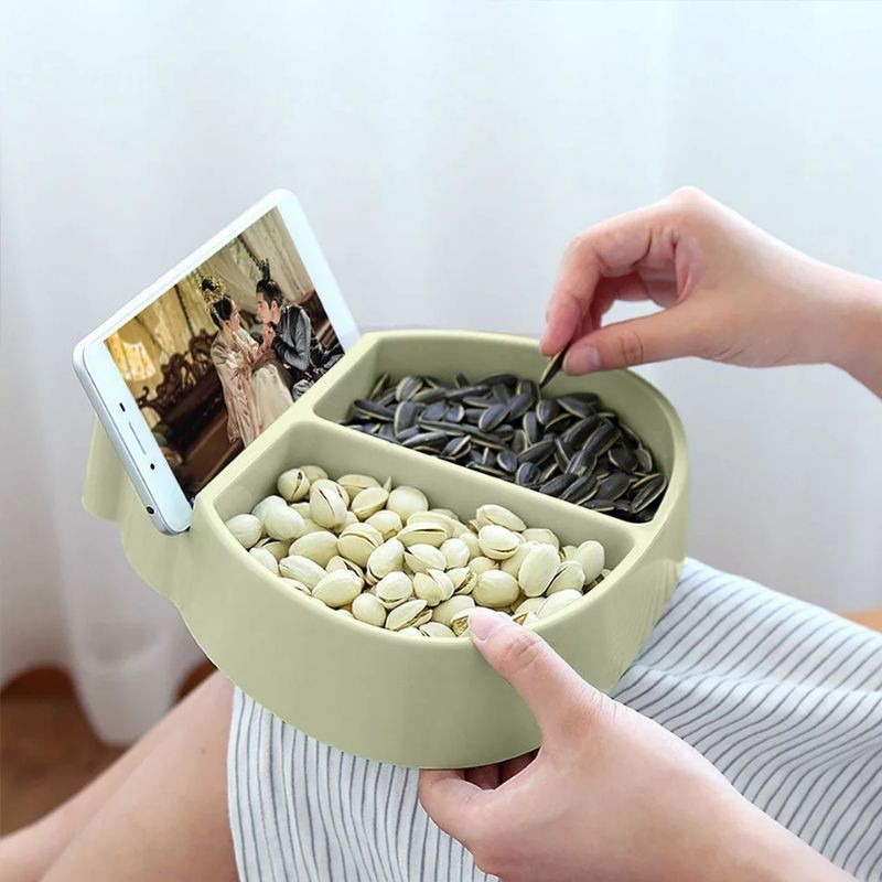 Tempat Makan Snack Camilan Buah / Mangkok Kacang Kuaci dengan Stand Holder Hp