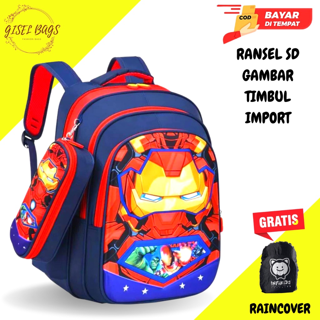 GB-Tas ransel anak laki laki SD tas ransel anak karakter superhero timbul tas ransel anak import