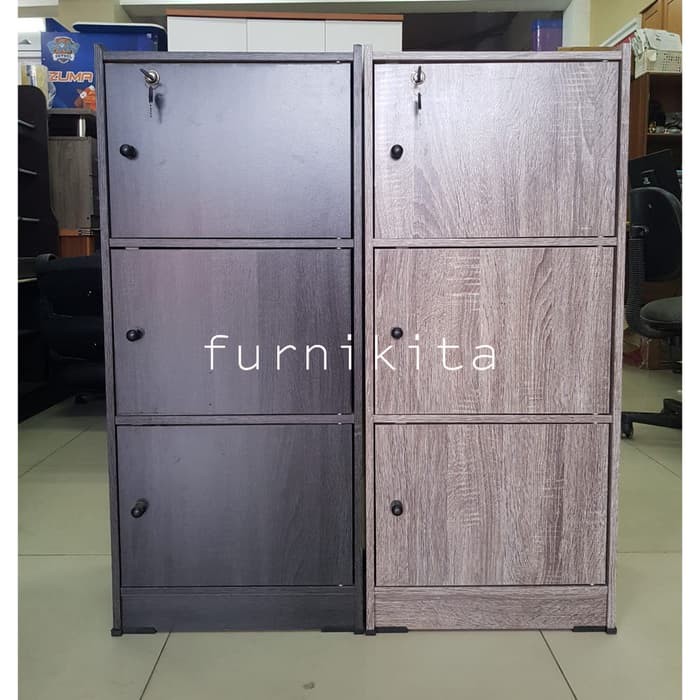 RAK LEMARI SERBAGUNA SUSUN 3 KAYU DENGAN KUNCI