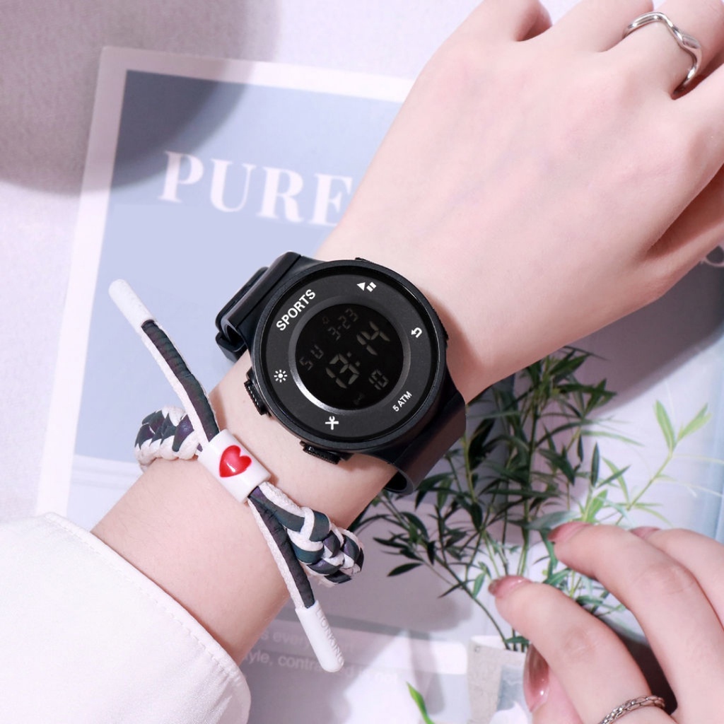 ☀ INDOLAND ☀ JT034 Jam Tangan Rubber Digital Sport Bulat Wanita Dan Pria Fashion Gaya Korea Import