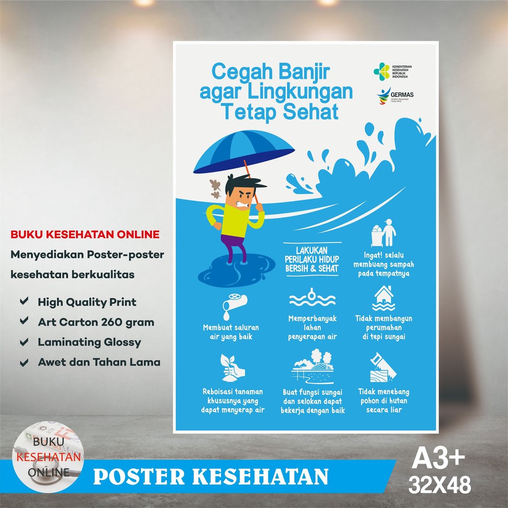 Poster Kesehatan Cegah Banjir Agar Lingkungan Tetap Sehat Laminating Glossy Shopee Indonesia