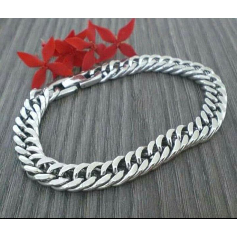 GELANG RANTAI WARNA SILVER LEBAR 6 . 8 . 10 . 12 mm